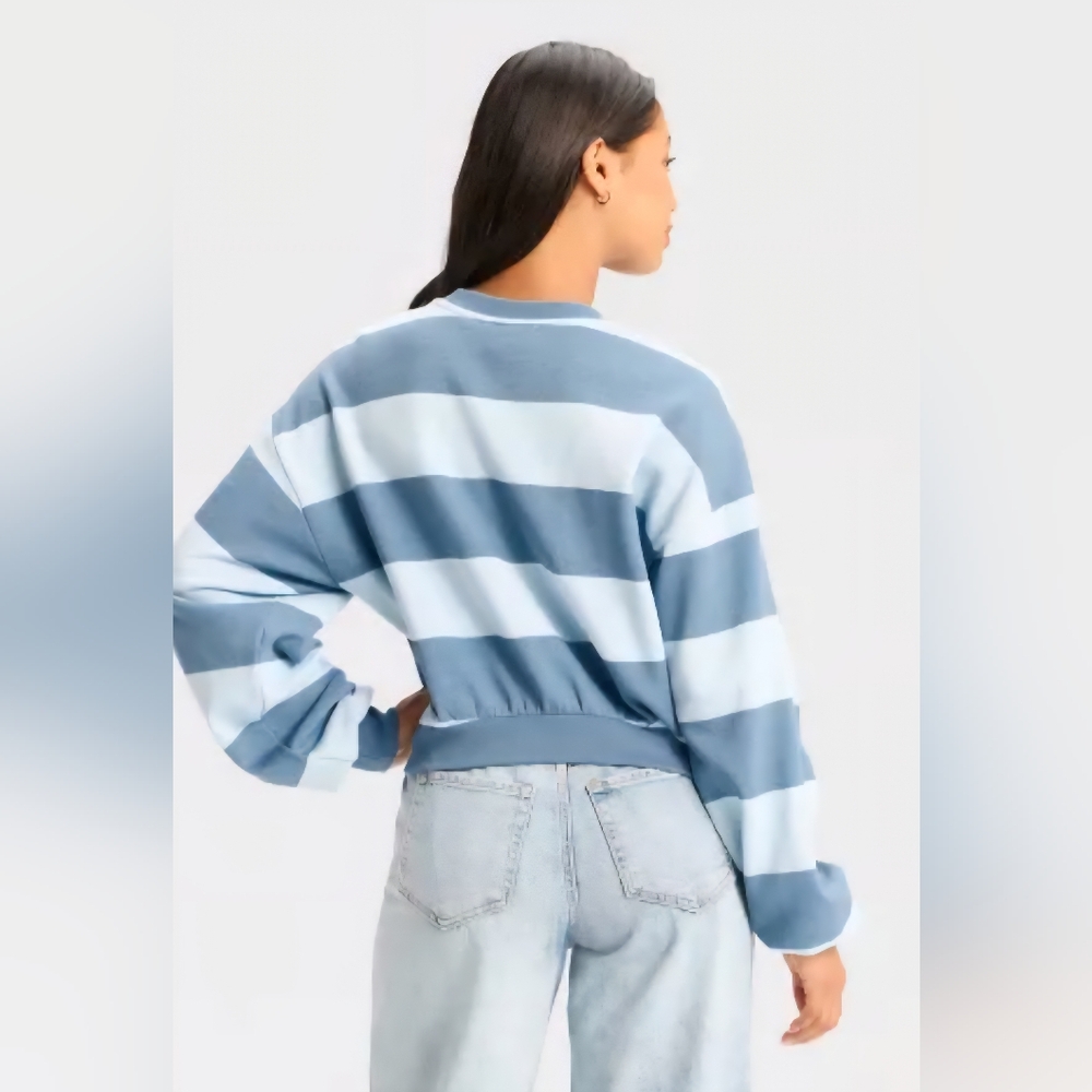 Strawberry Shortcake Cropped Fleece Graphic Sweatshirt -Striped Light Blue - Picture 3 of 12